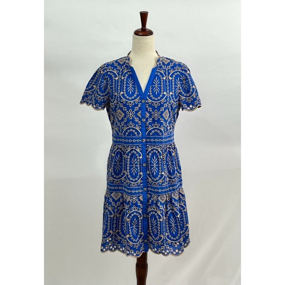 CARTOLINA Nantucket Sz XS Blue Eyelet Short Sleeve Shirt Elsa Dress - Picture 8 of 10